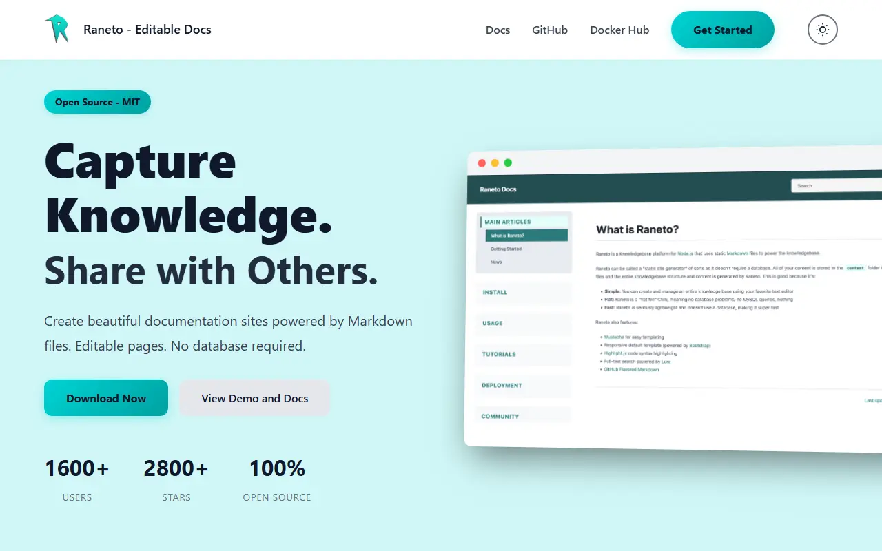 Raneto homepage screenshot