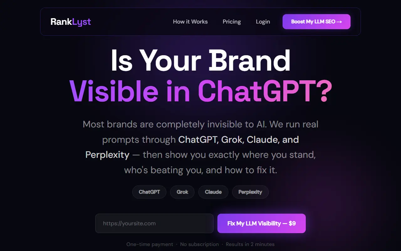 RankLyst homepage screenshot
