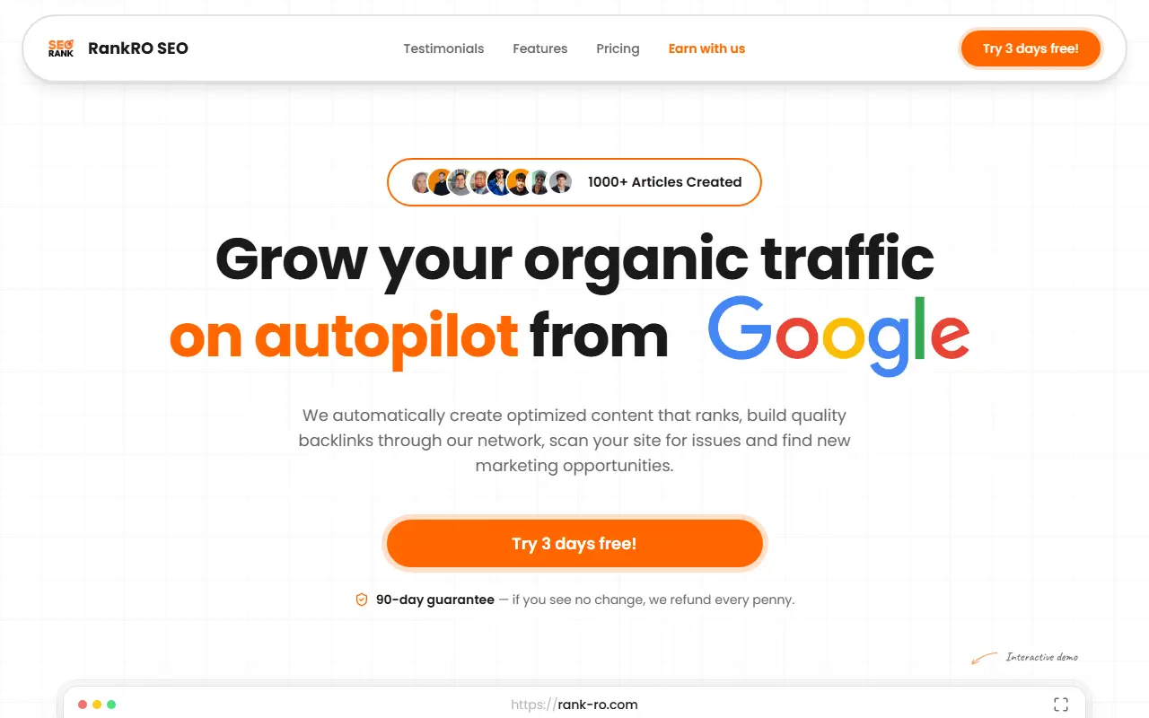 RankRO SEO homepage screenshot