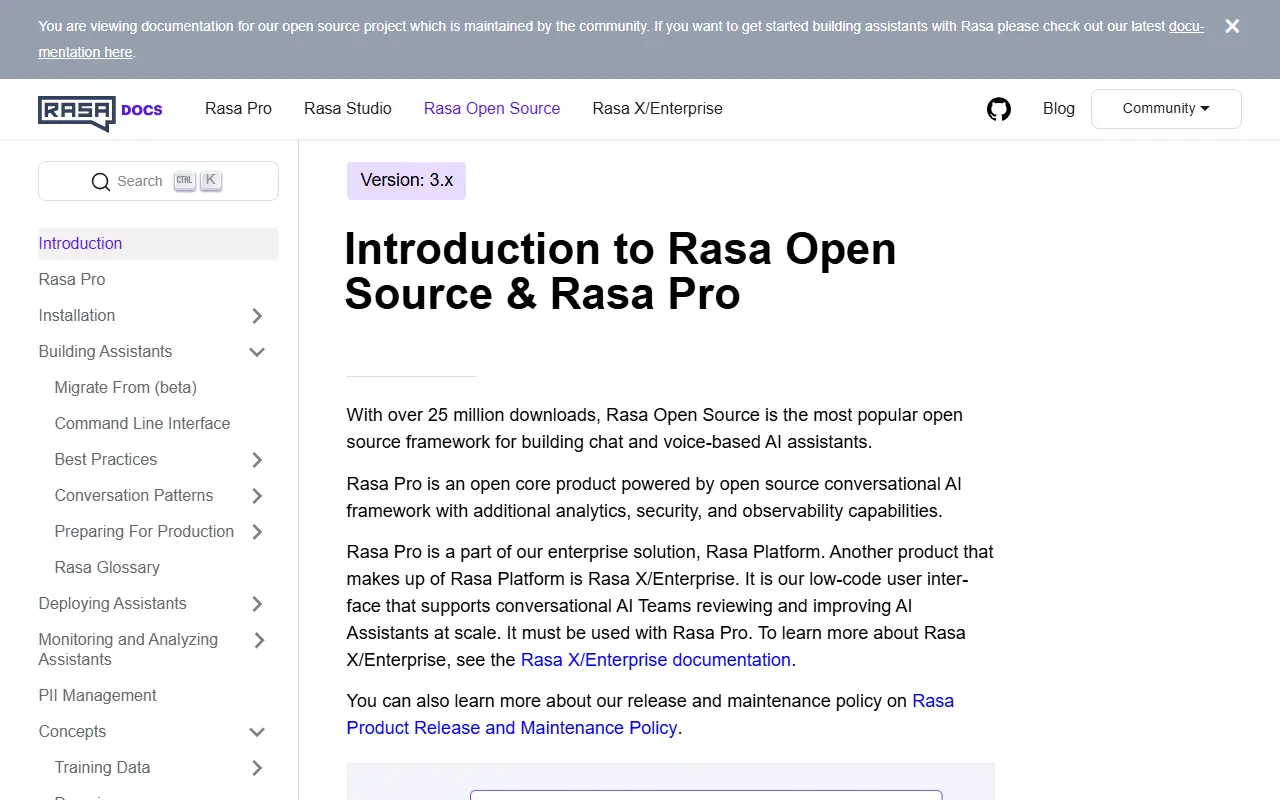 Rasa homepage screenshot