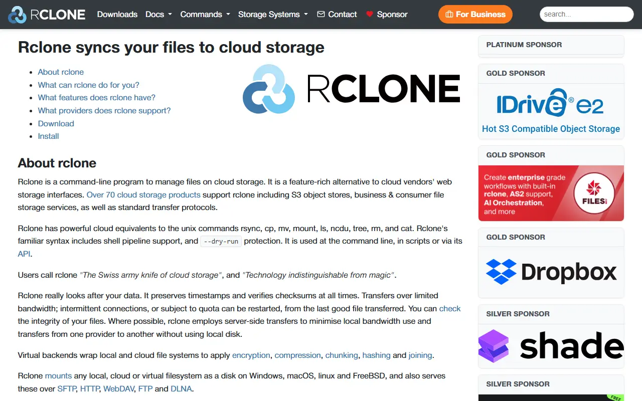 rclone homepage screenshot