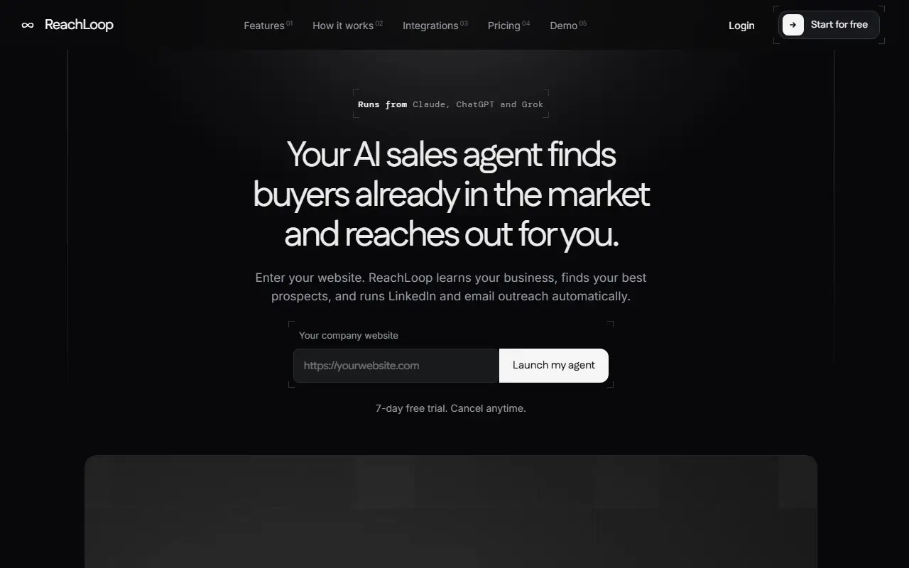 ReachLoop homepage screenshot