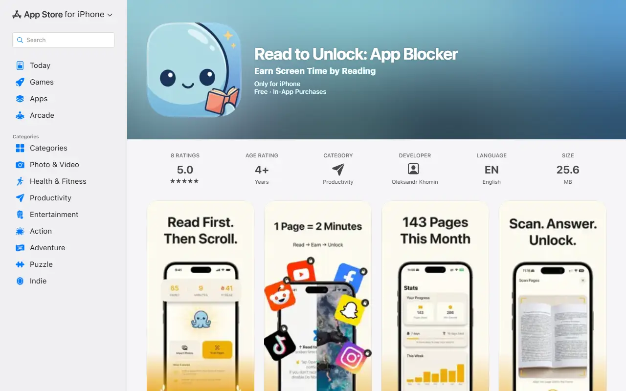 Read to Unlock homepage screenshot