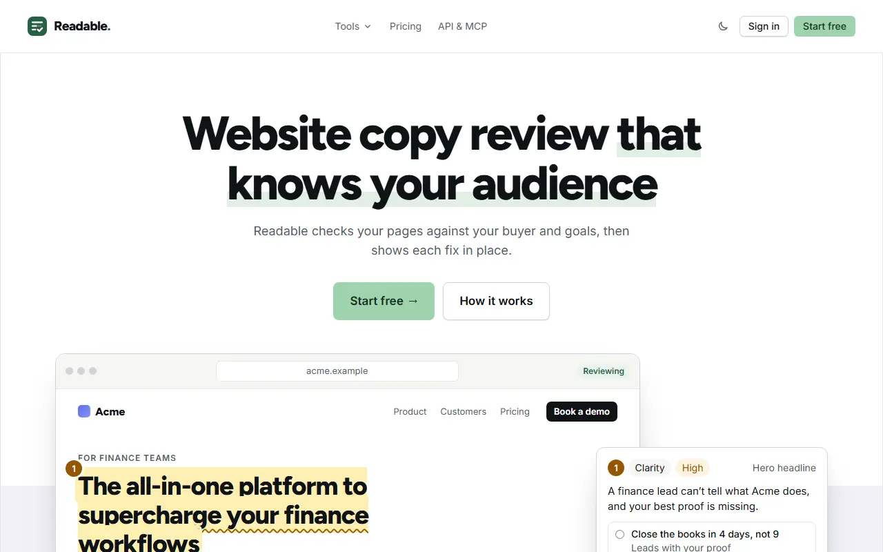 Readable homepage screenshot