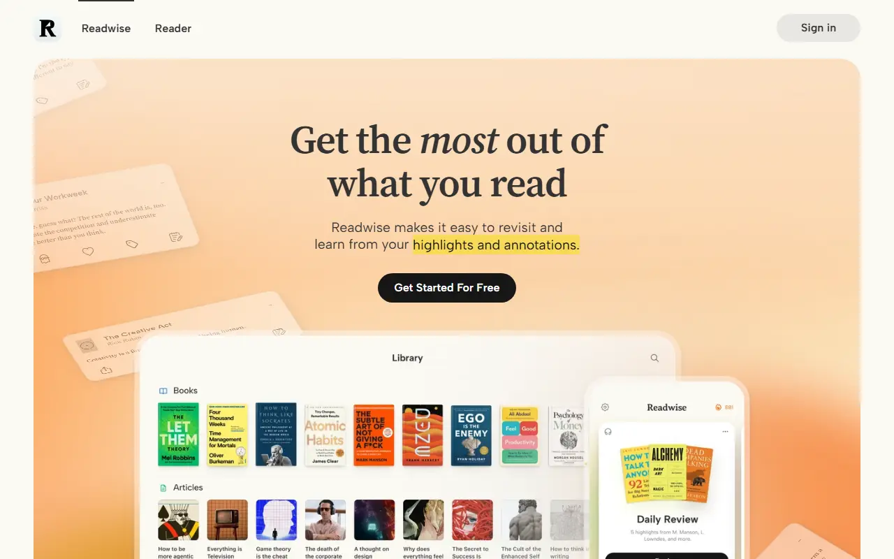 Readwise homepage screenshot