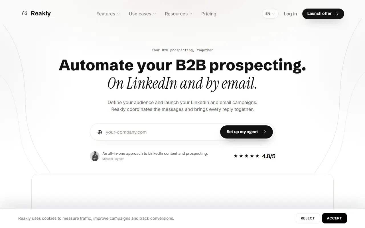 Reakly homepage screenshot