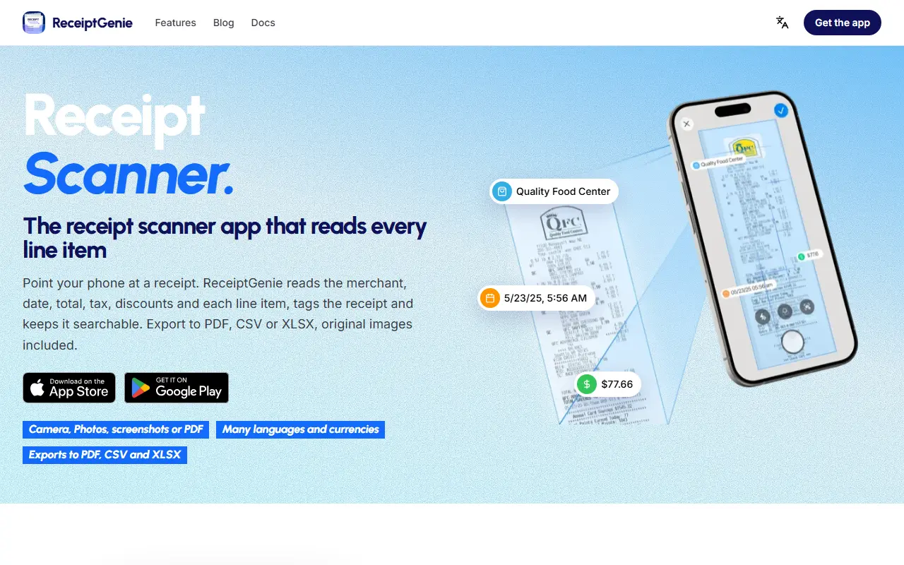 Receipt Genie homepage screenshot