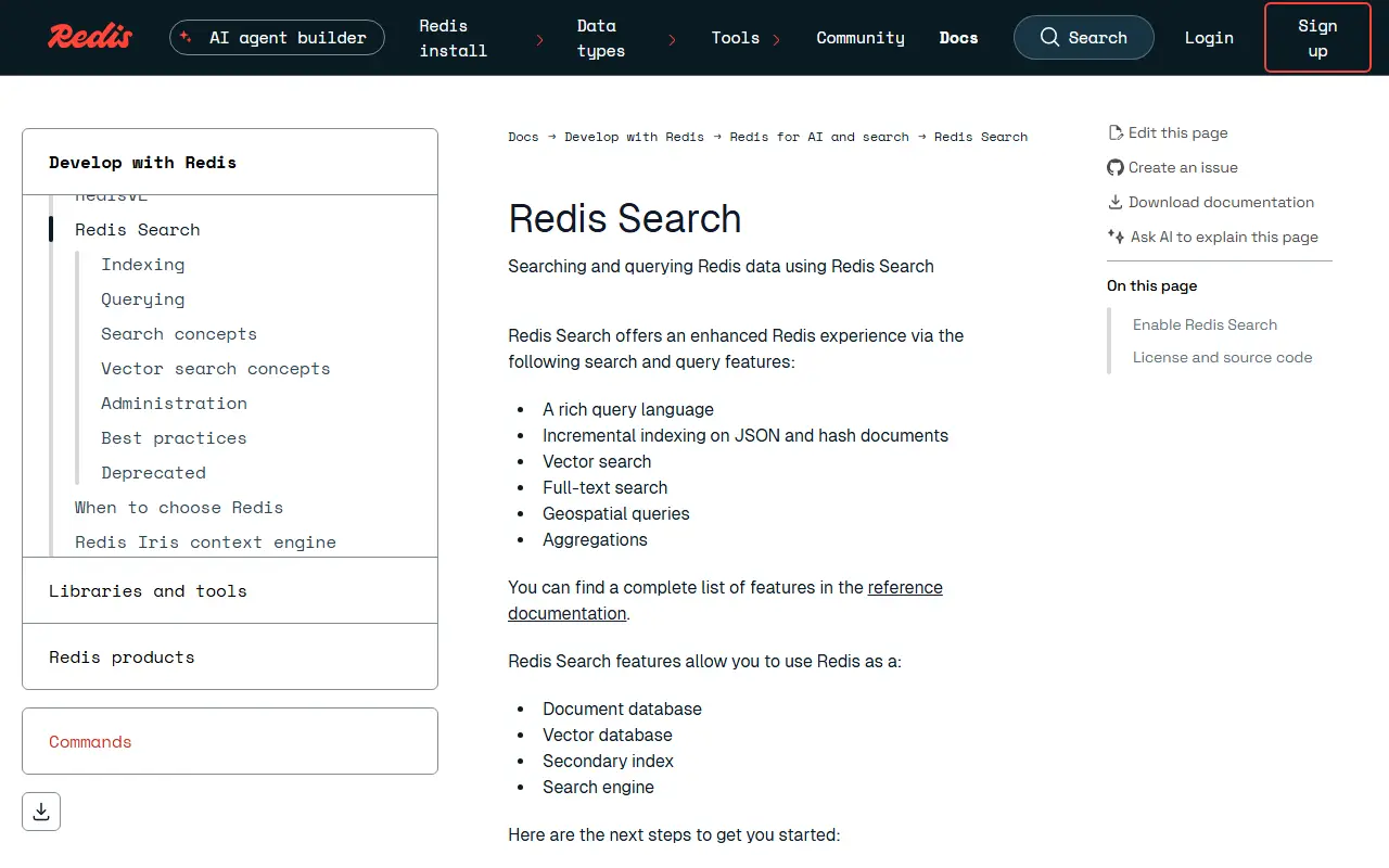 RediSearch homepage screenshot