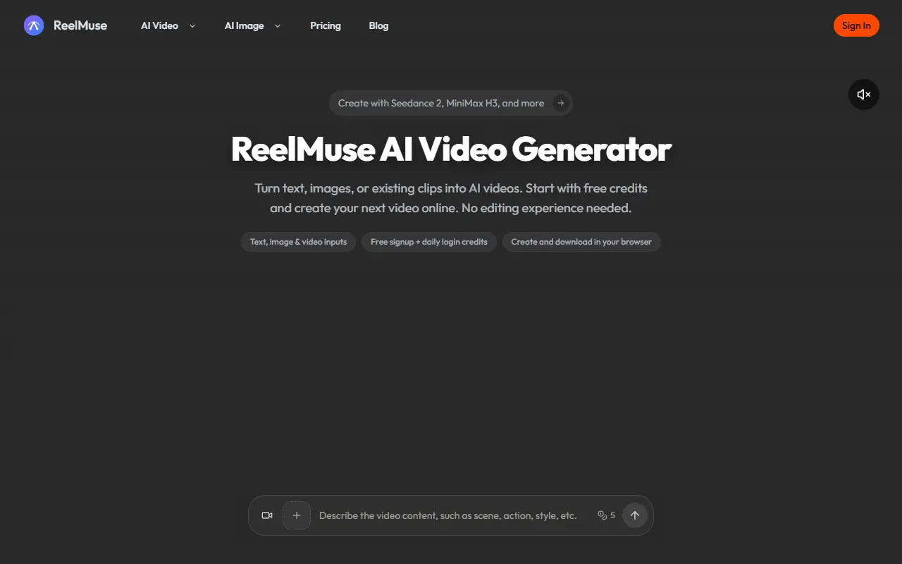 ReelMuse homepage screenshot