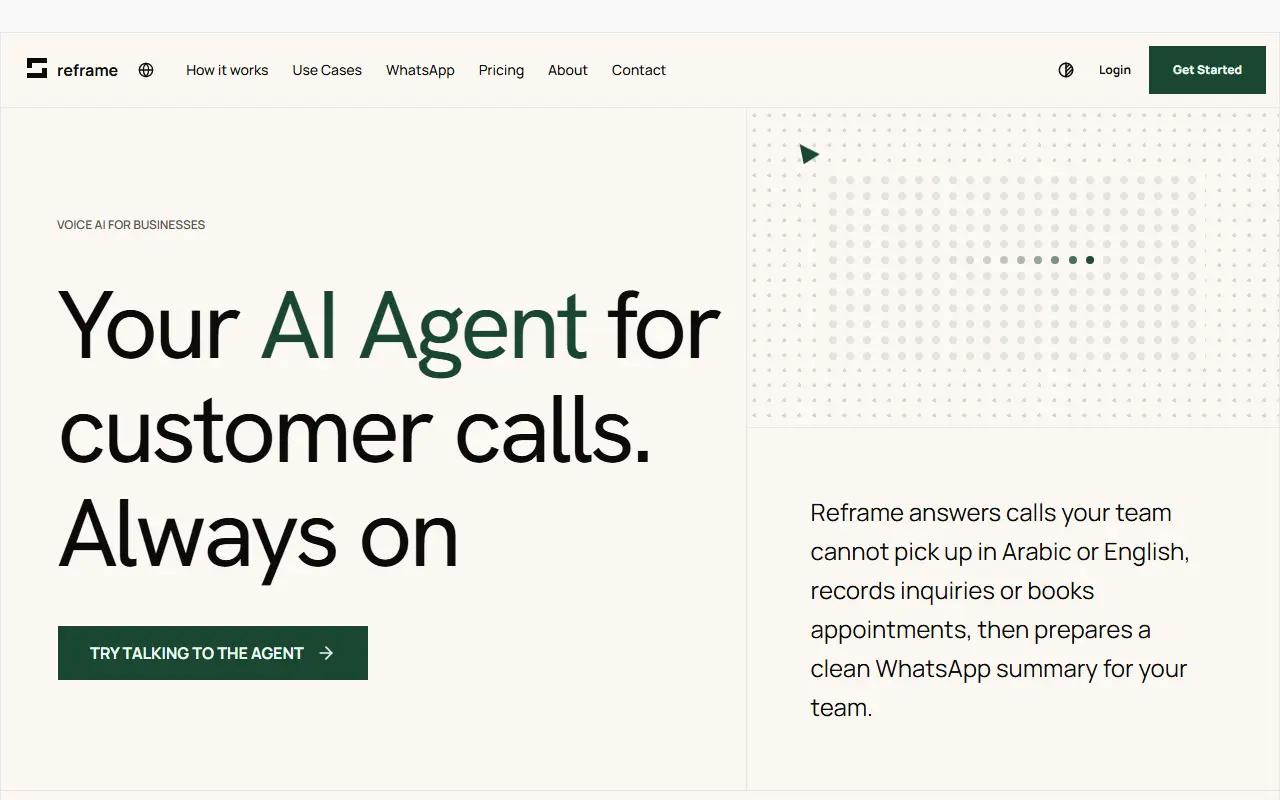 Reframe homepage screenshot
