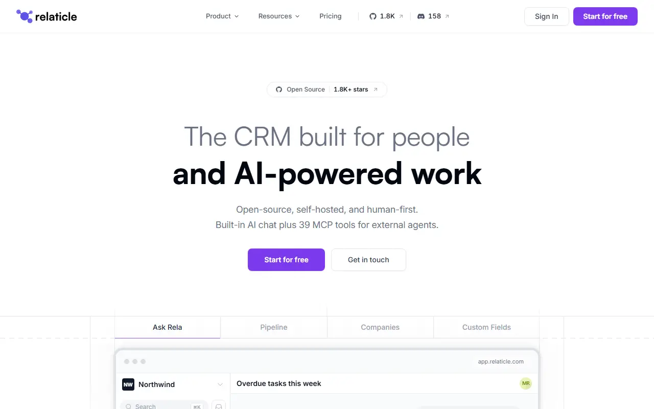 Relaticle homepage screenshot