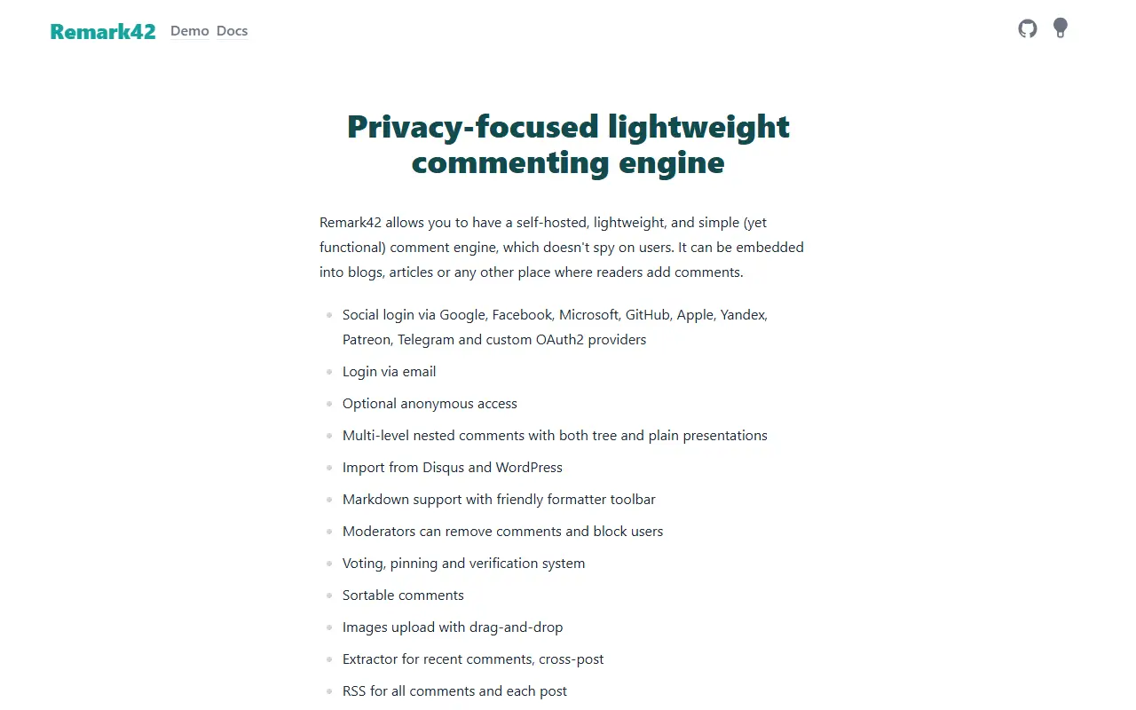 Remark42 homepage screenshot