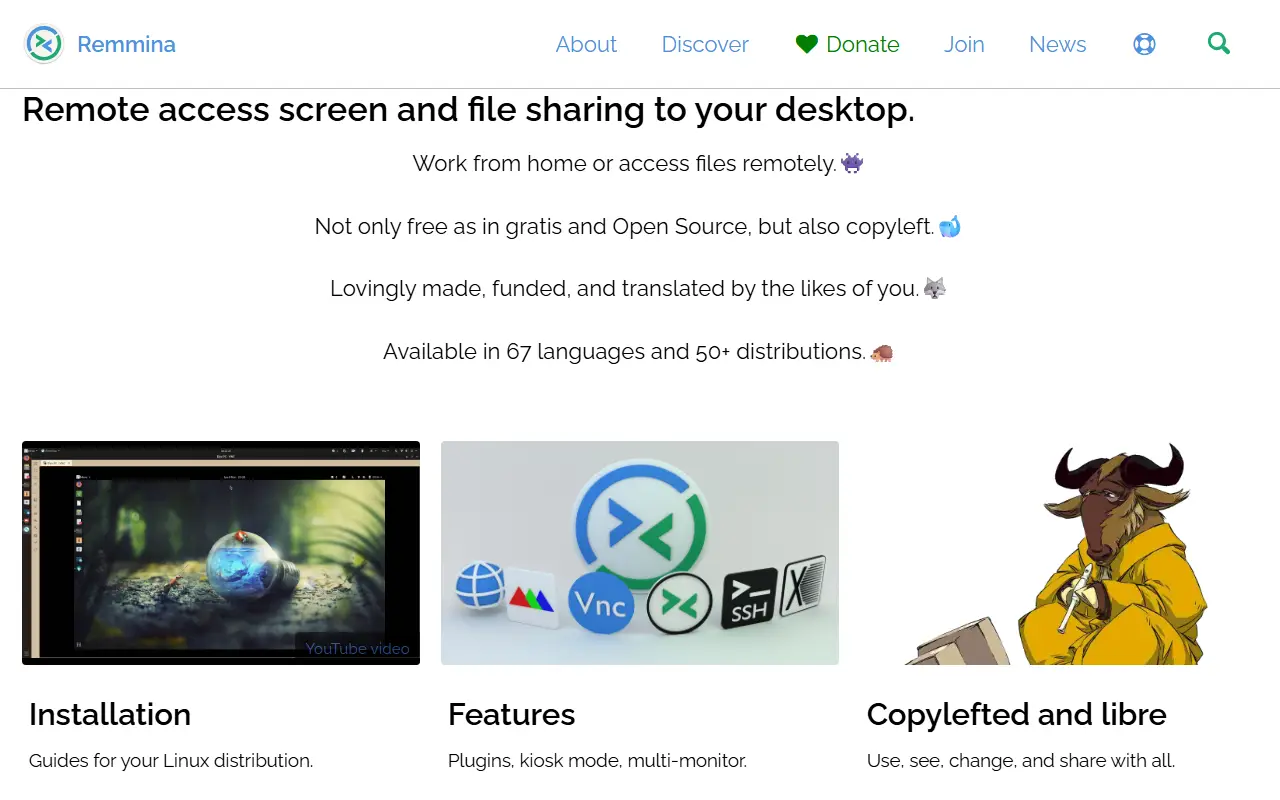 Remmina homepage screenshot