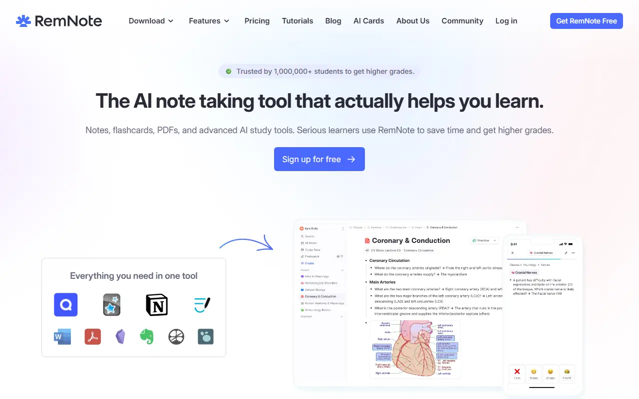 RemNote homepage screenshot