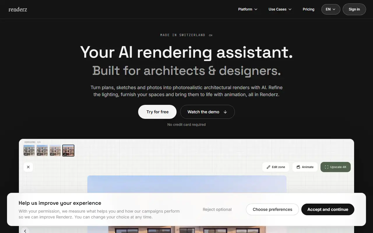 Renderz homepage screenshot