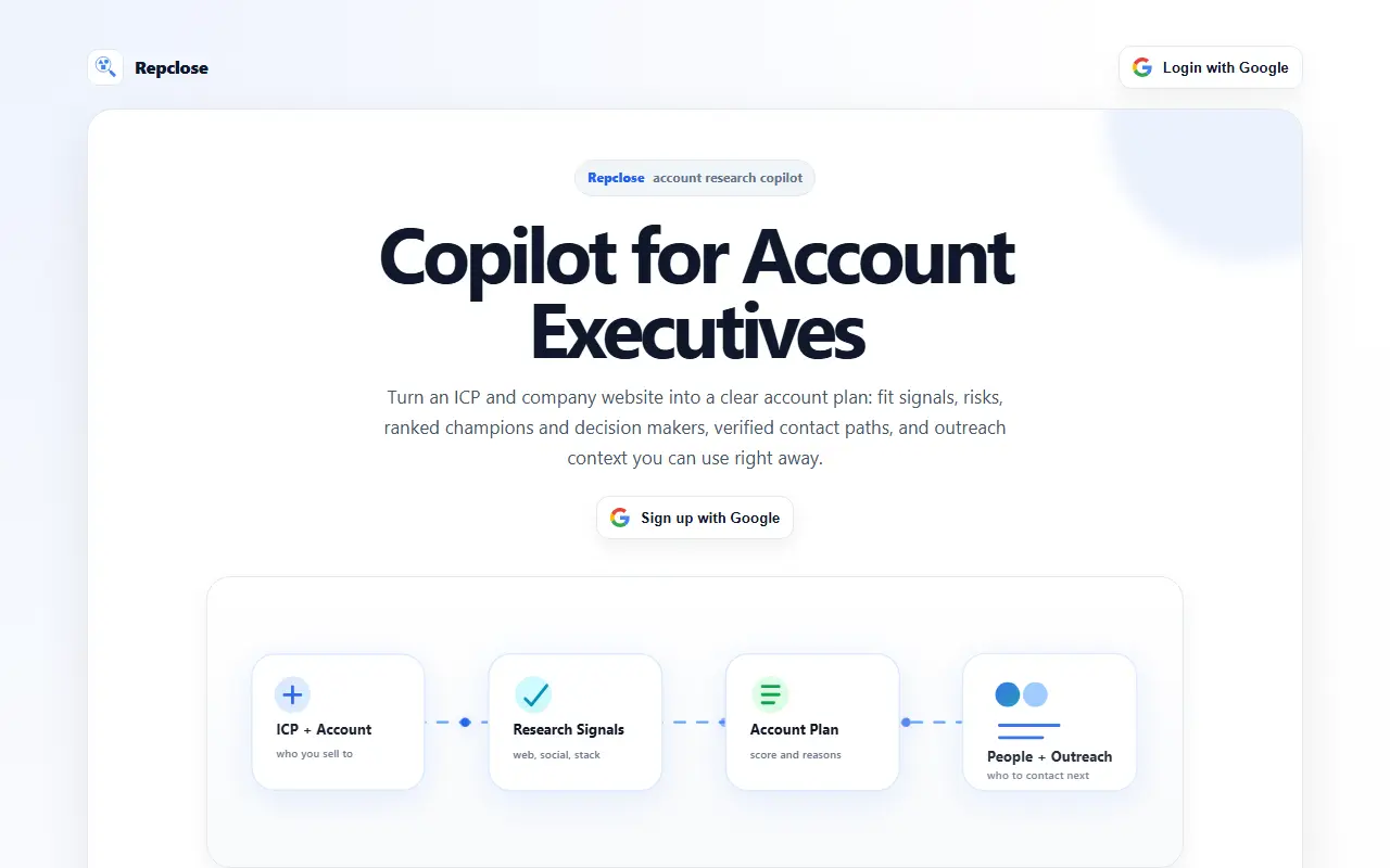 Repclose homepage screenshot