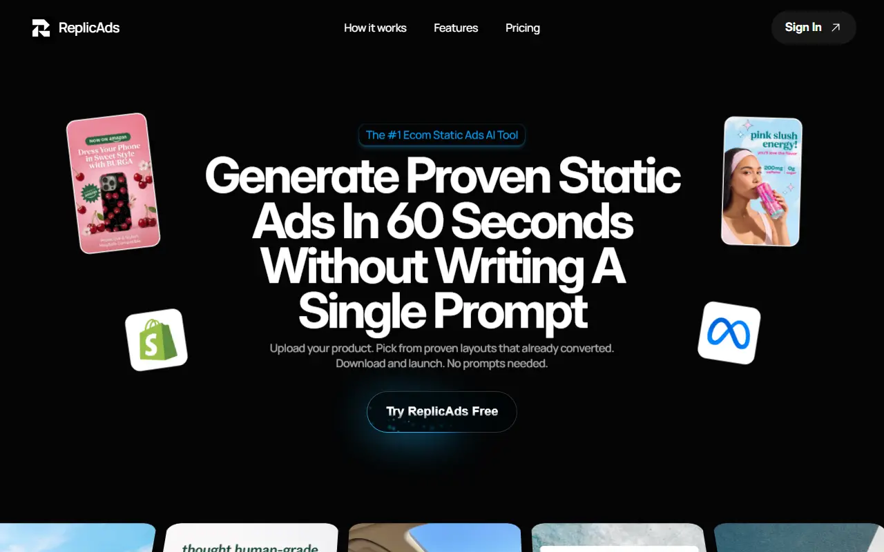 ReplicAds.ai homepage screenshot