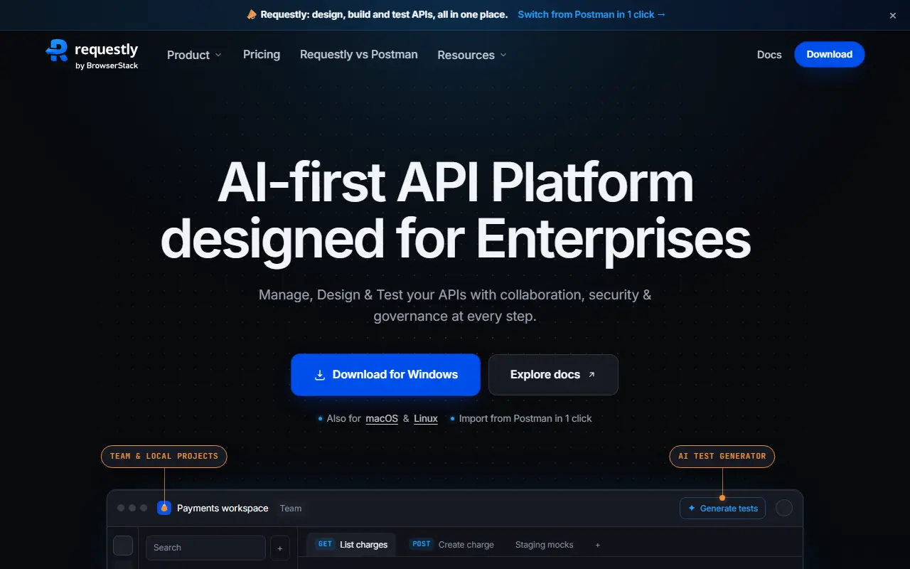 Requestly homepage screenshot