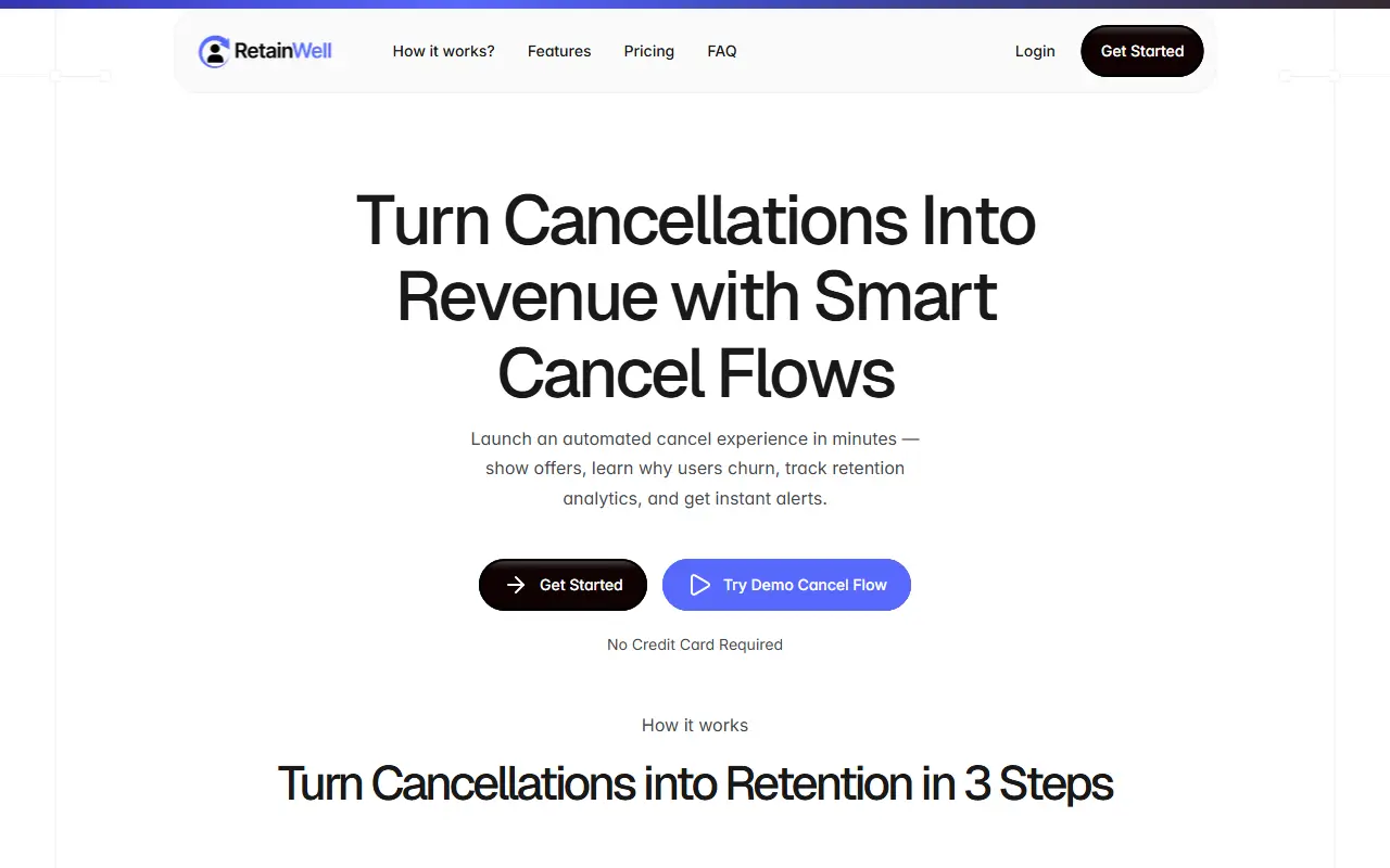 RetainWell for Stripe homepage screenshot