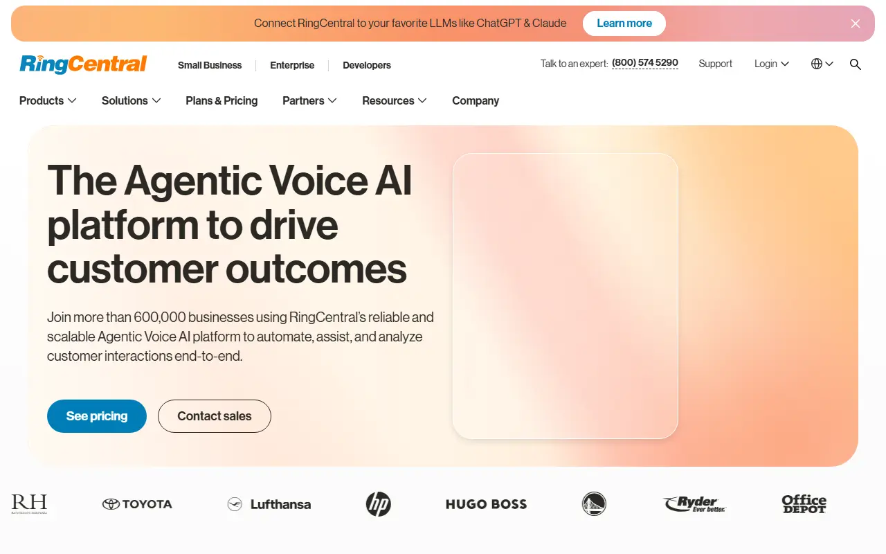 RingCentral homepage screenshot