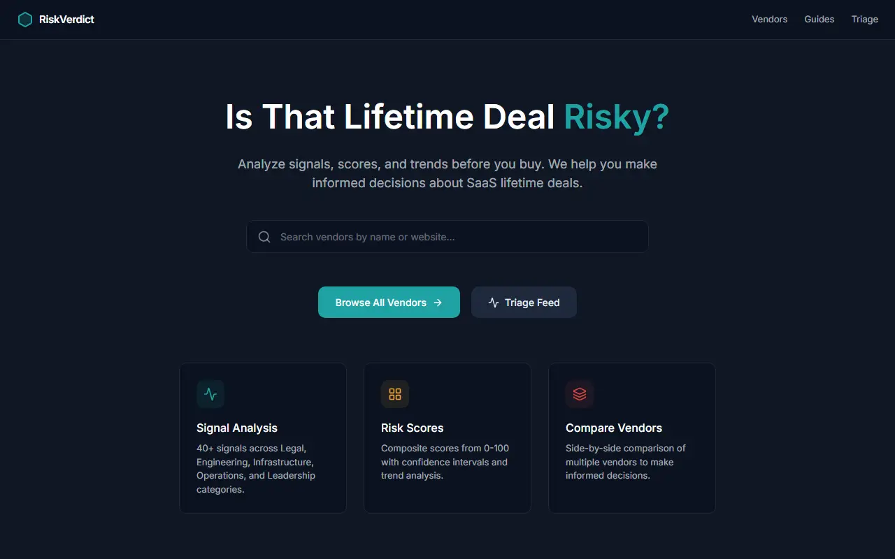Riskverdict homepage screenshot