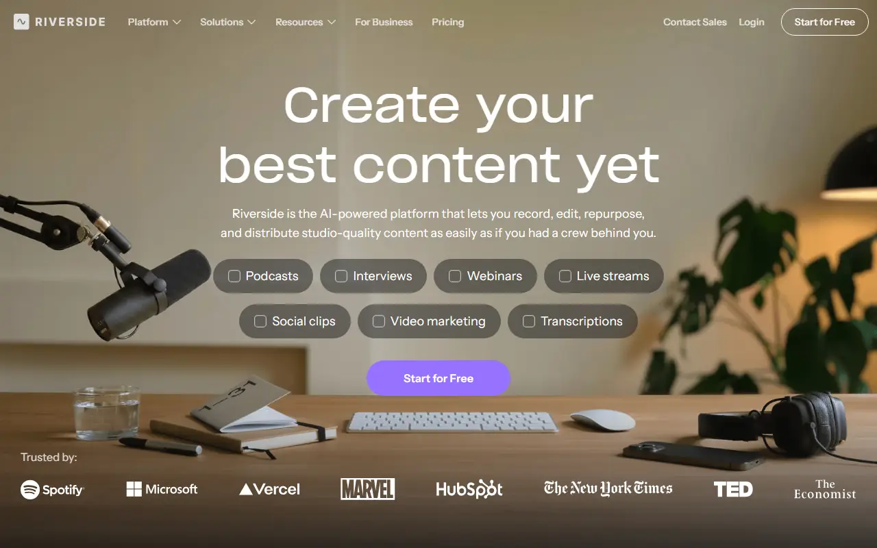 Riverside homepage screenshot