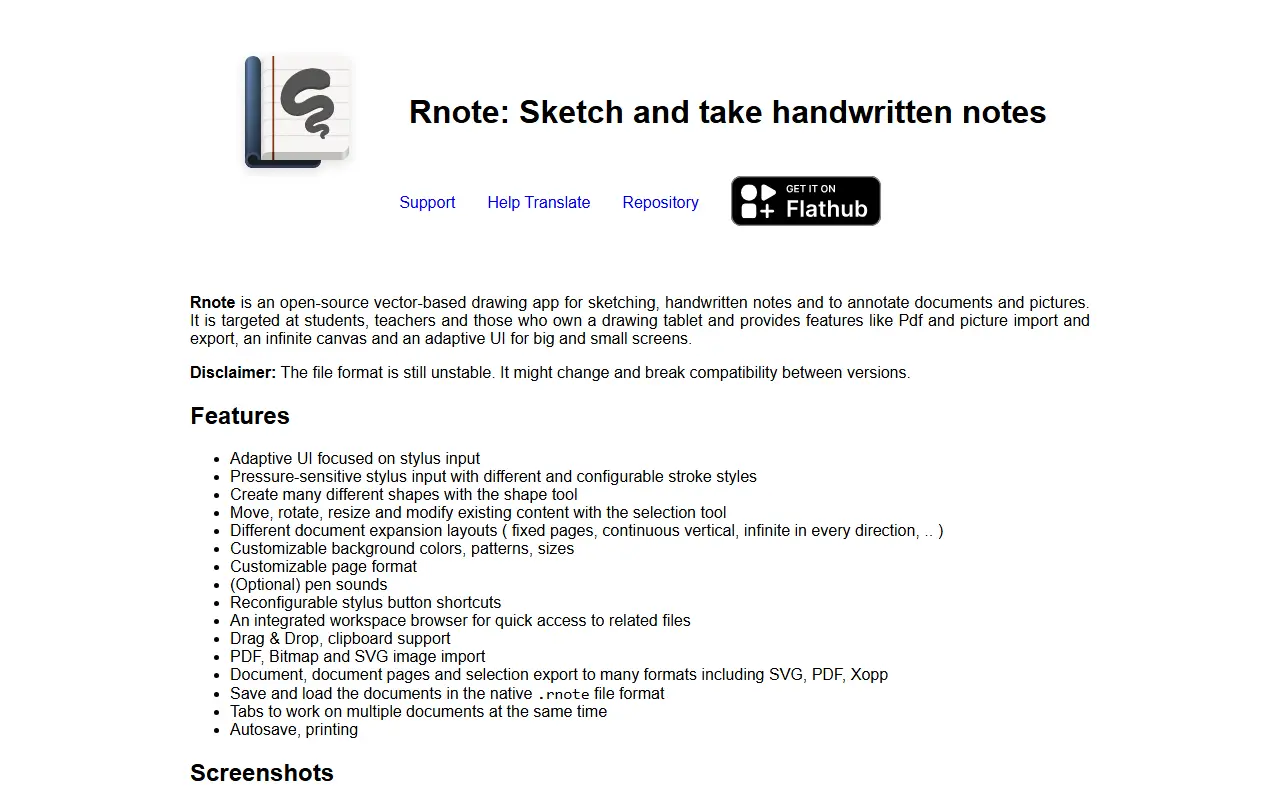 Rnote homepage screenshot