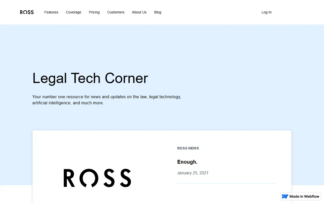 Ross Intelligence homepage screenshot