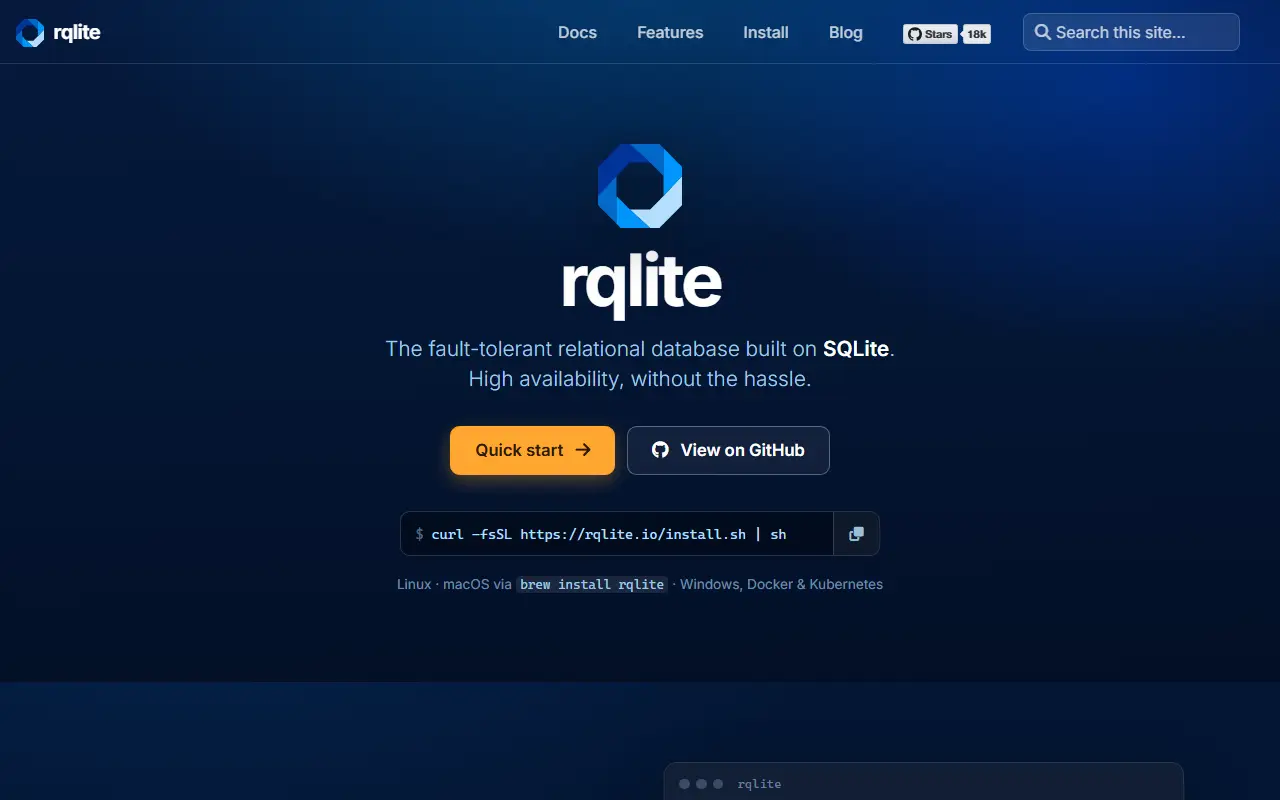 rqlite homepage screenshot