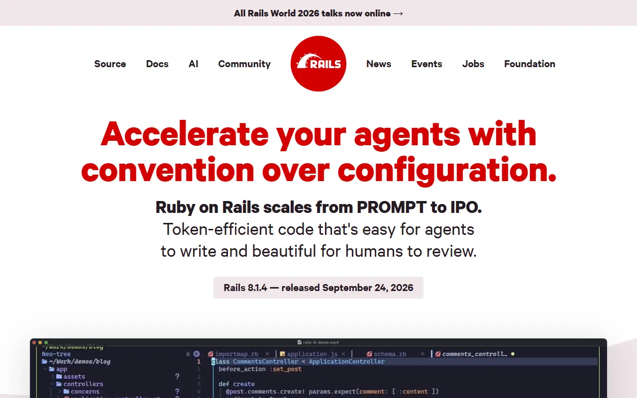Rubyonrails homepage screenshot