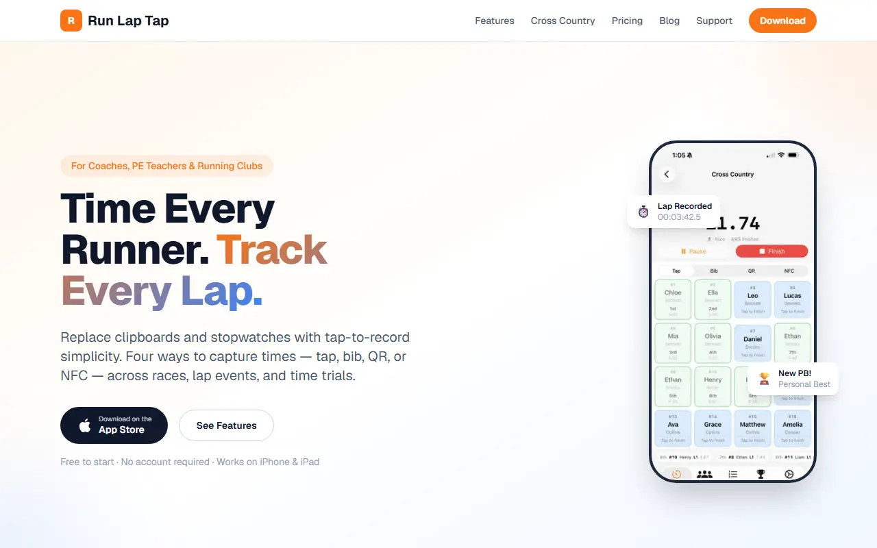 Run Lap Tap homepage screenshot