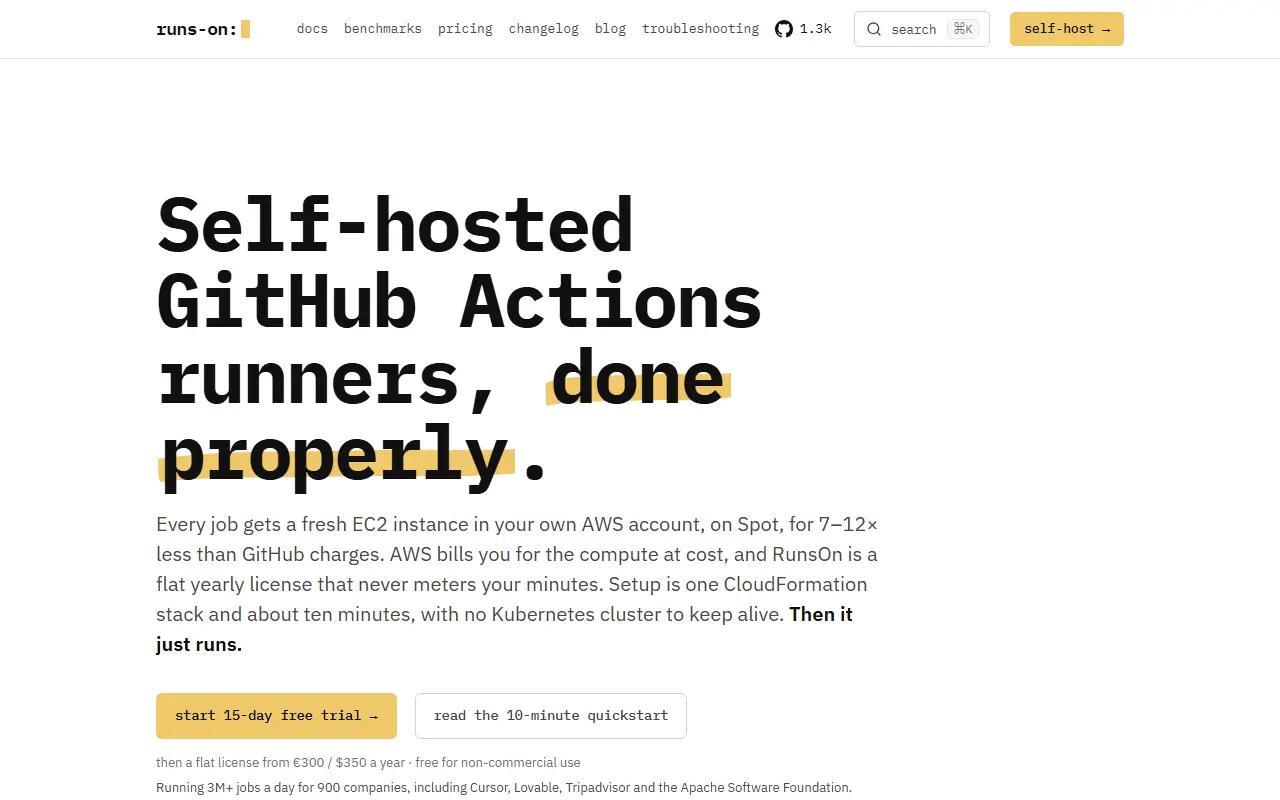 RunsOn homepage screenshot