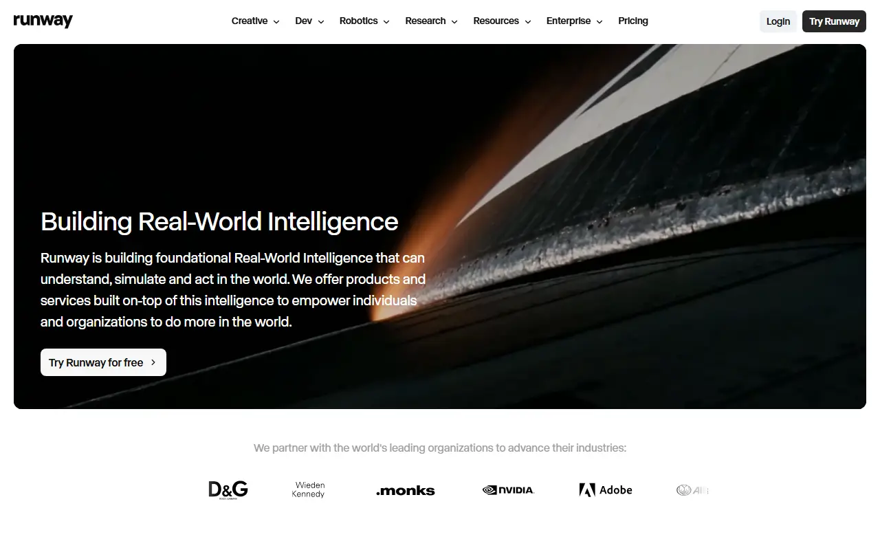 Runway homepage screenshot