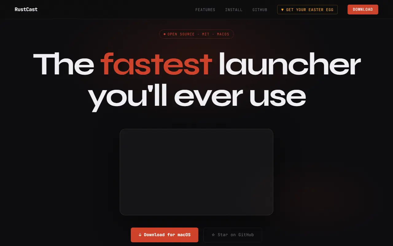 RustCast homepage screenshot