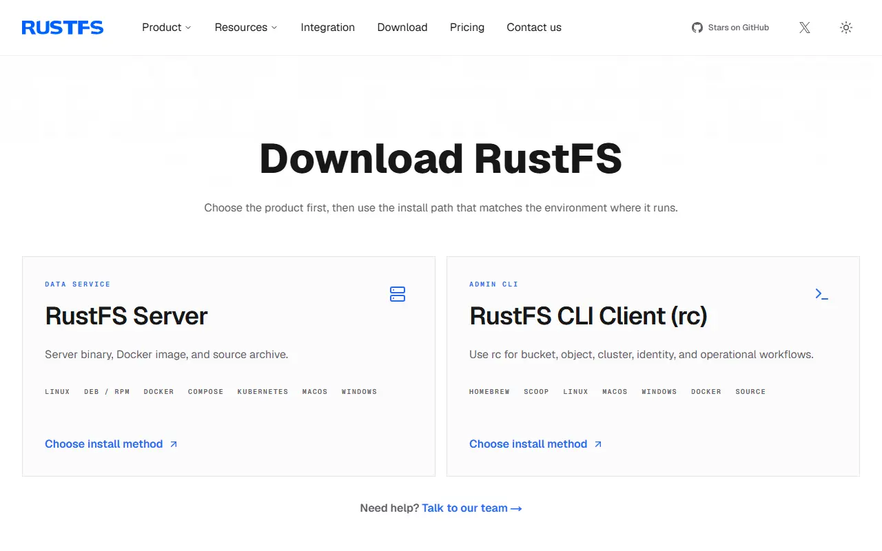RustFS homepage screenshot