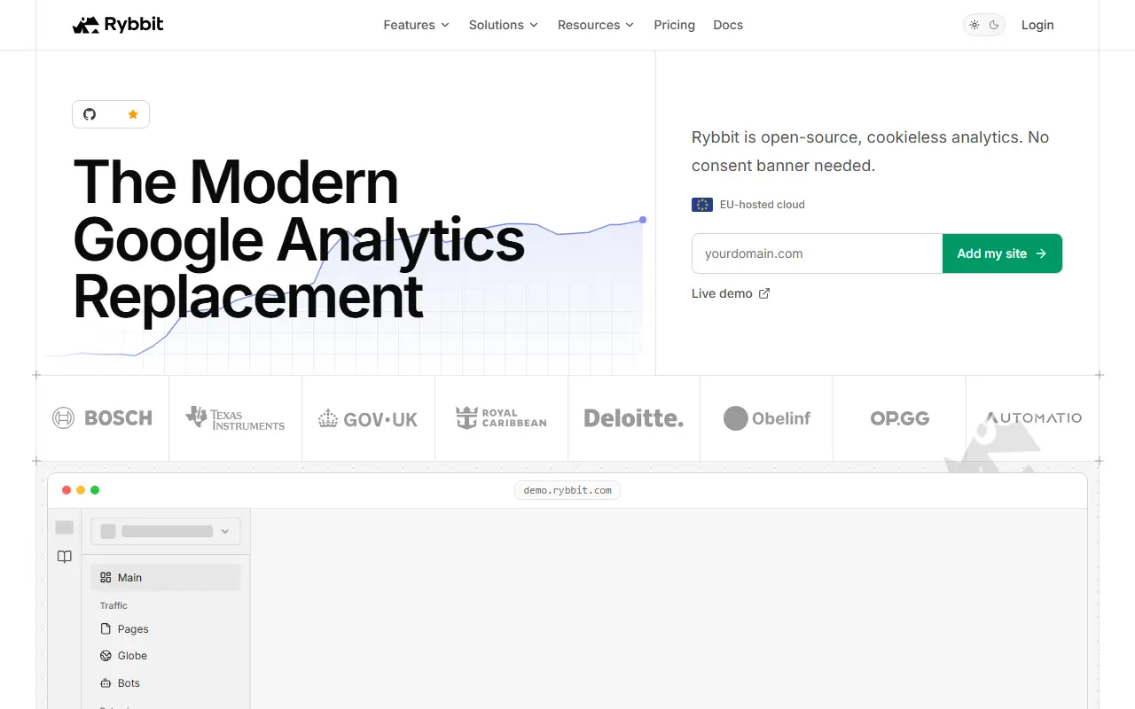 Rybbit homepage screenshot