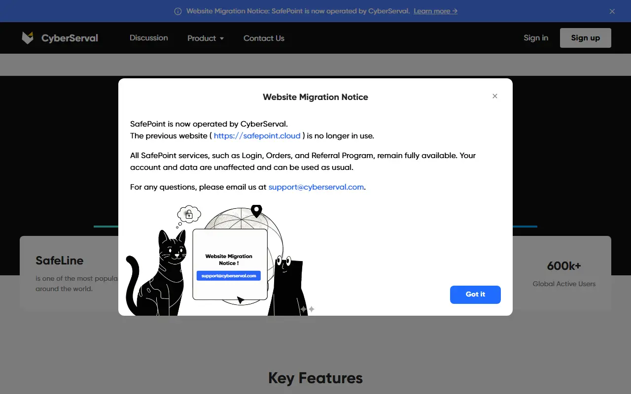 SafeLine homepage screenshot