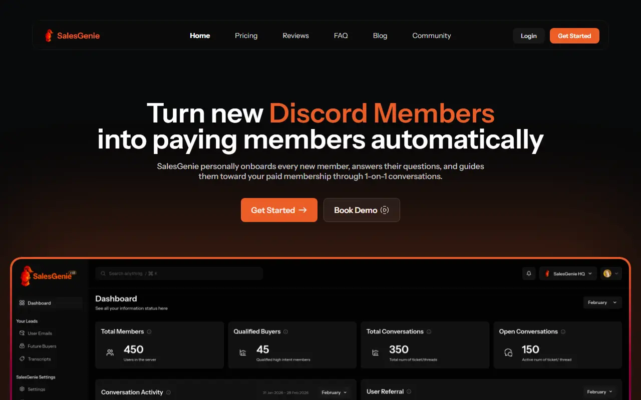 SalesGenie homepage screenshot