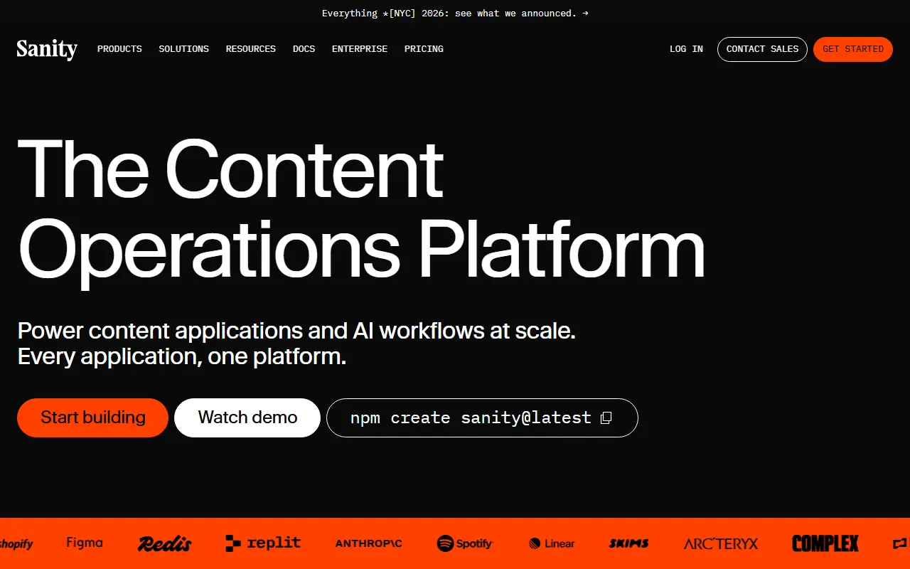 Sanity homepage screenshot