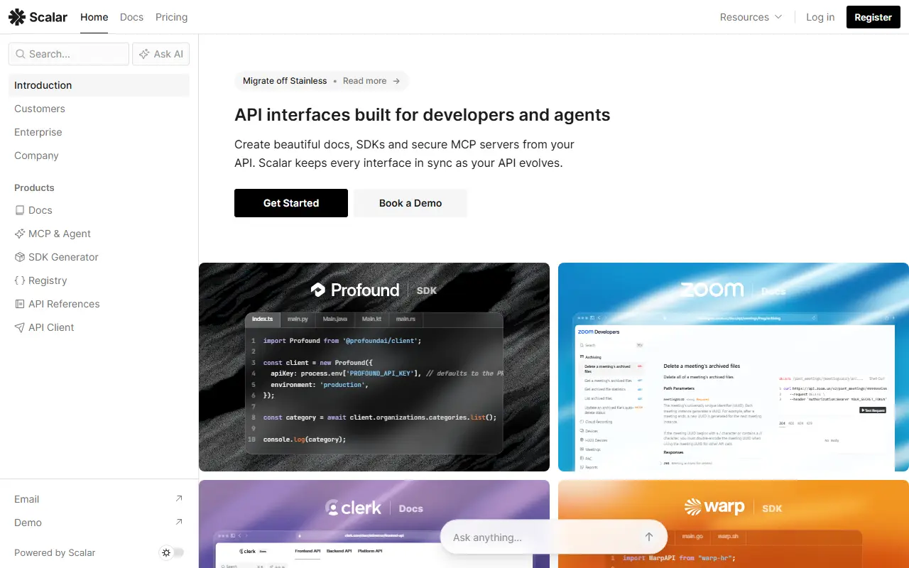 Scalar homepage screenshot