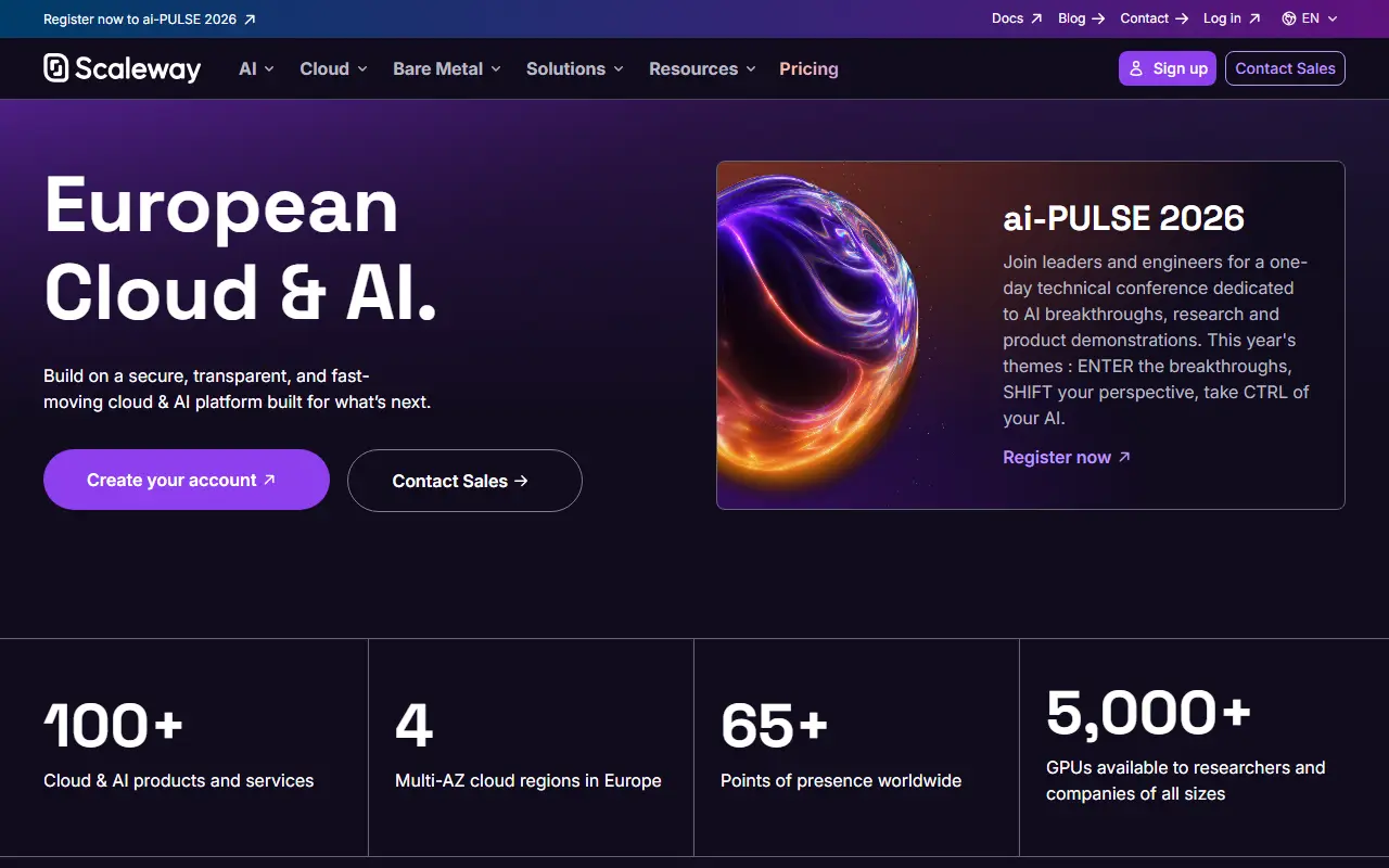 Scaleway homepage screenshot