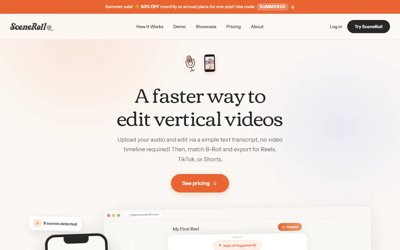 SceneRoll homepage screenshot
