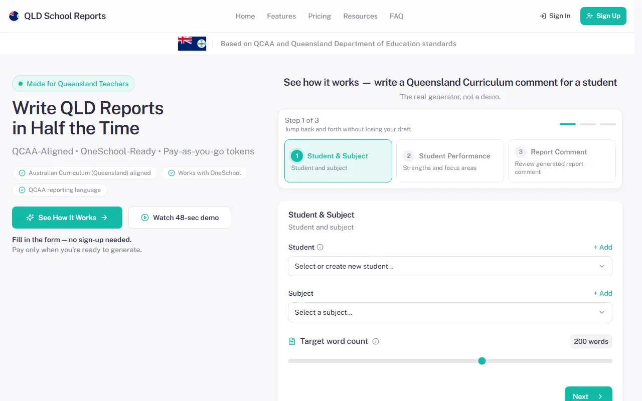 School Reports QLD homepage screenshot