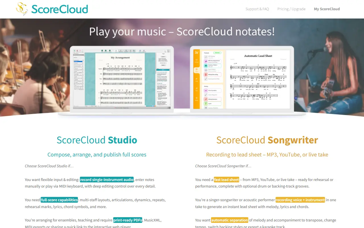 ScoreCloud homepage screenshot