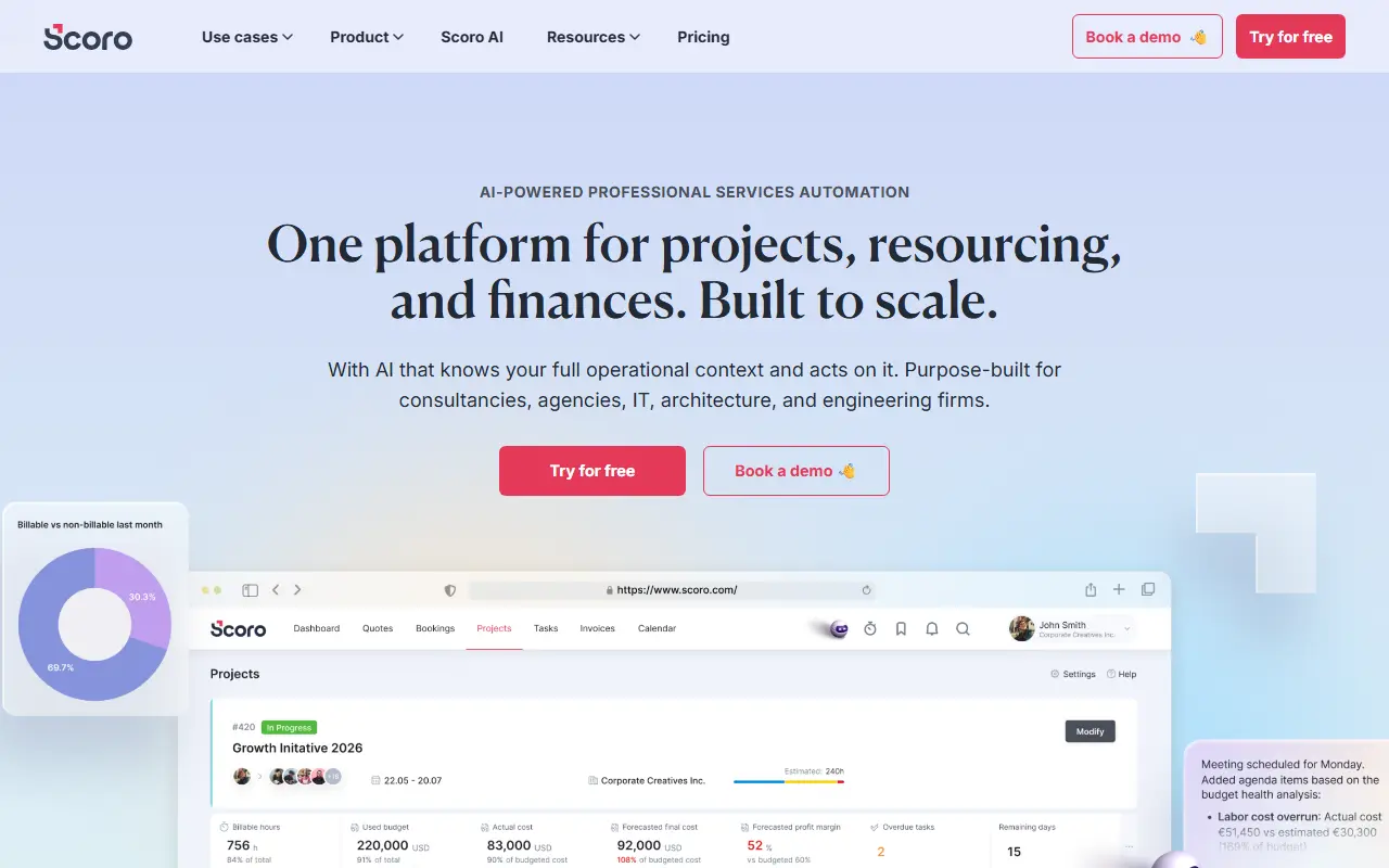 Scoro homepage screenshot