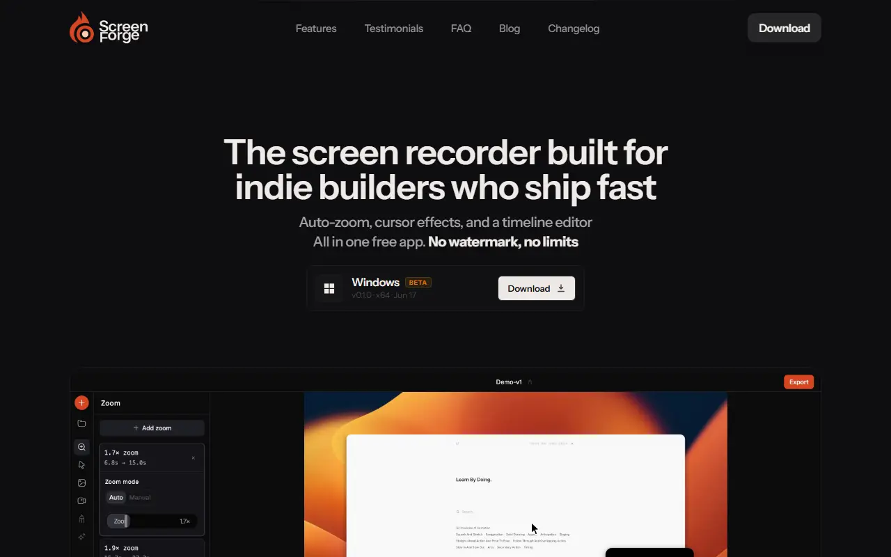 Screenforge homepage screenshot