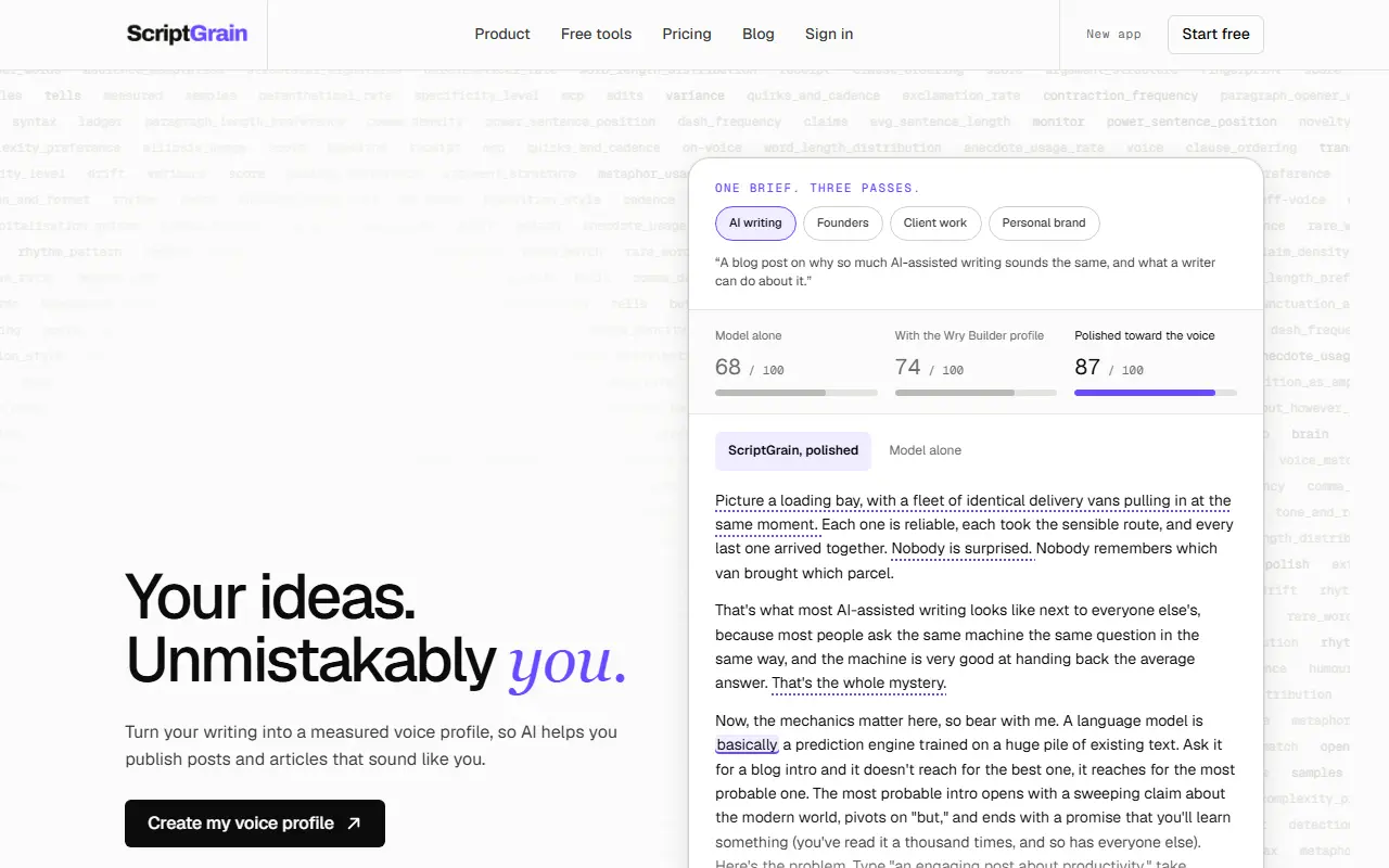 ScriptGrain homepage screenshot