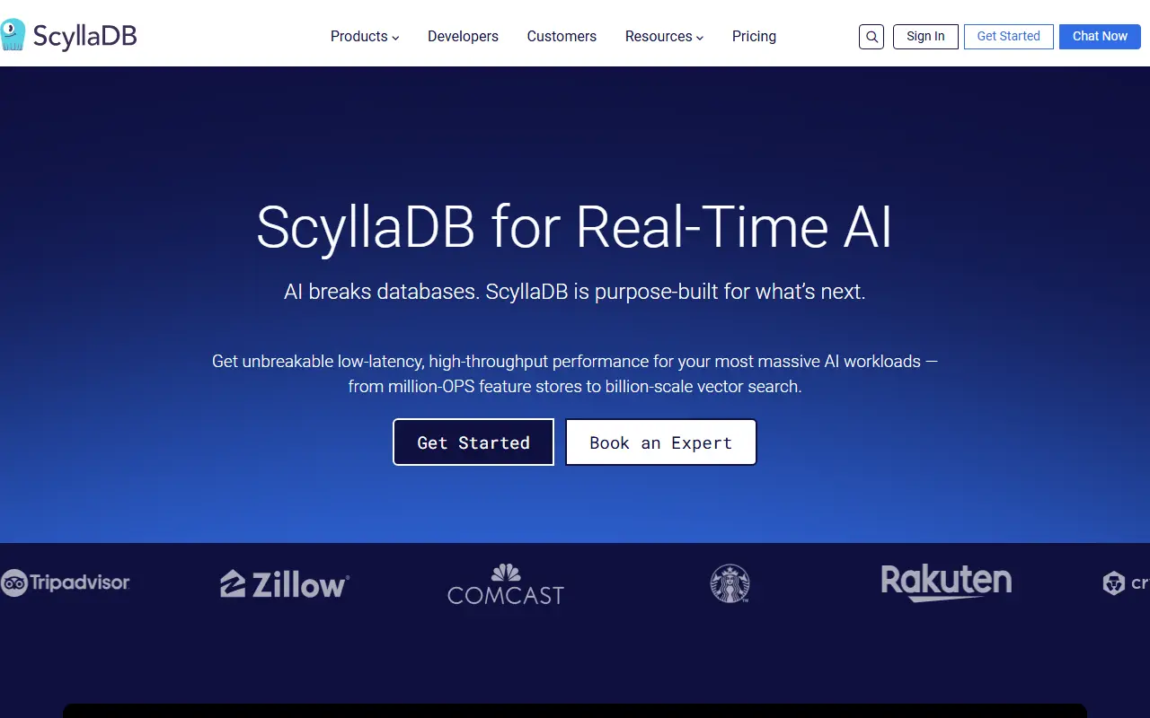 ScyllaDB homepage screenshot