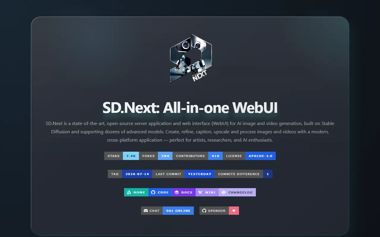 SD.Next homepage screenshot