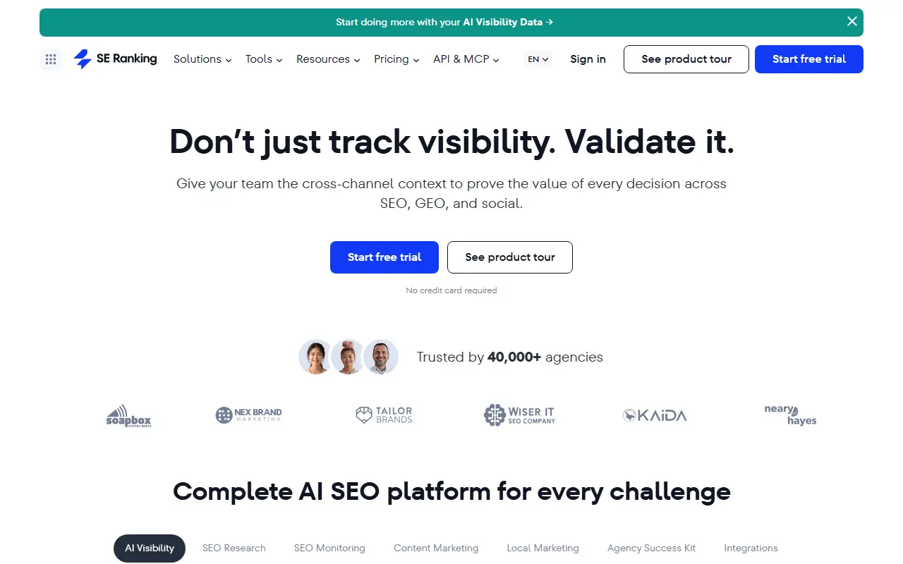 SE Ranking homepage screenshot